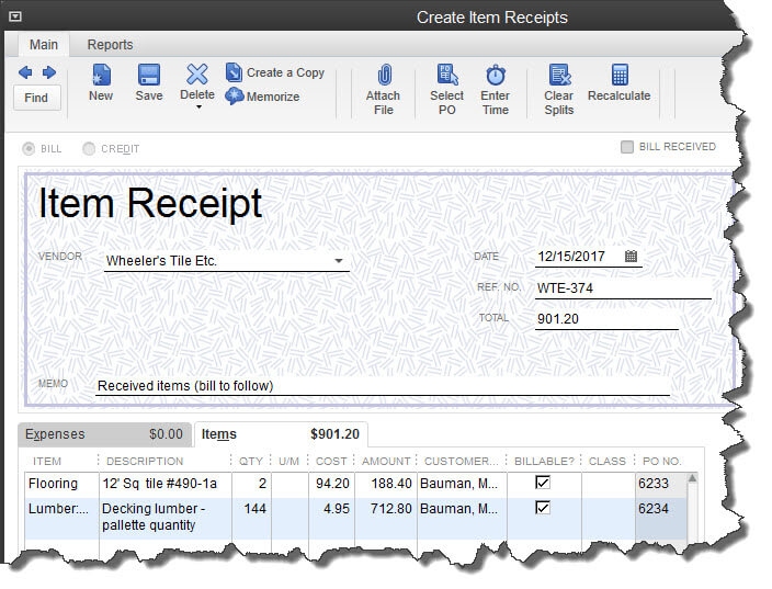 Receiving Inventory With Or Without Bills In Quickbooks