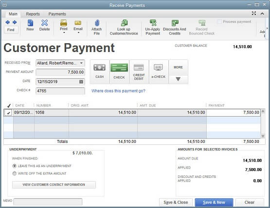 Receiving Payments In Quickbooks